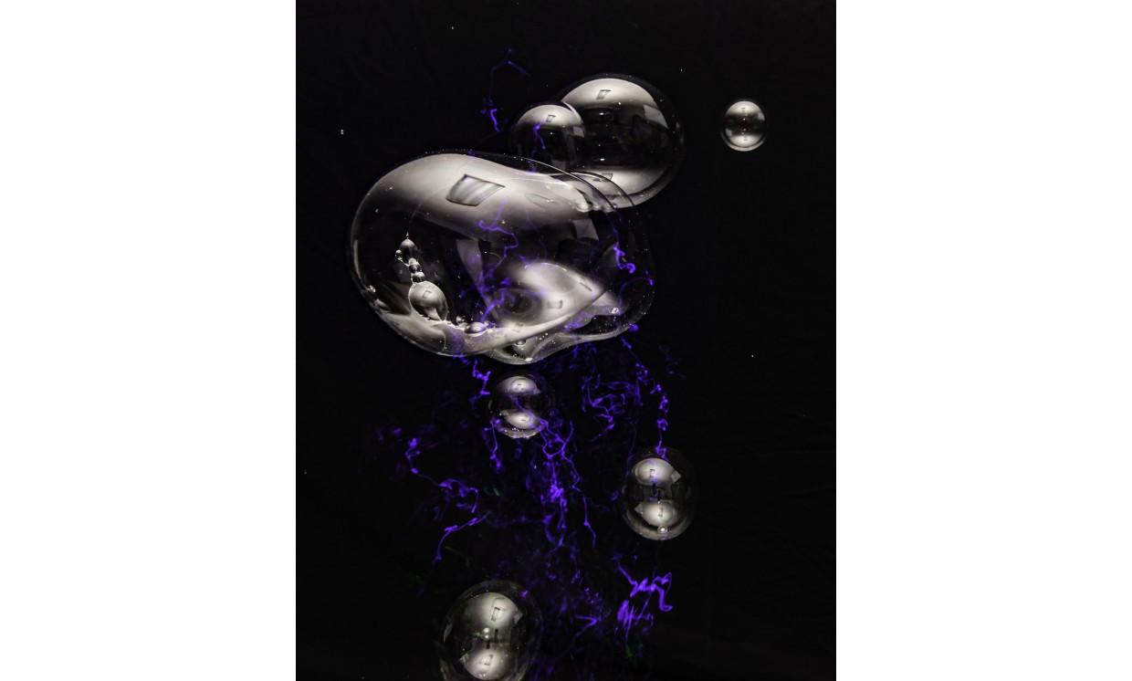 abstract bubbles metal blue black light