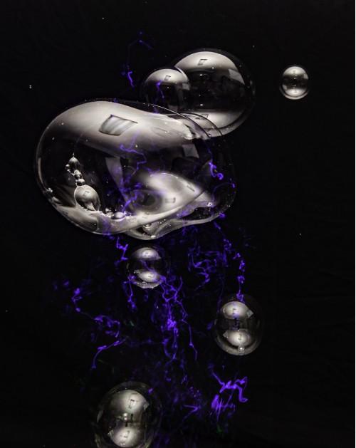 abstract bubbles metal blue black light