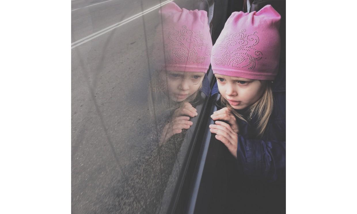 baby pink road people window bus trip looking reflections thinking girl cute kid