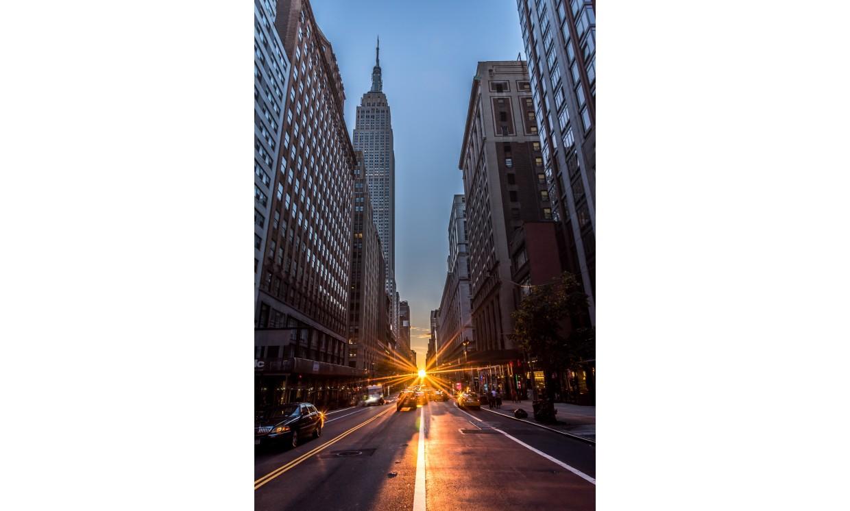 building sunset new york architecture road light