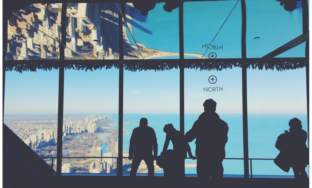 building travel city people silhouette skyscraper window lake chicago view parents kids hancock