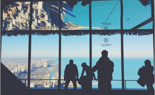 building travel city people silhouette skyscraper window lake chicago view parents kids hancock
